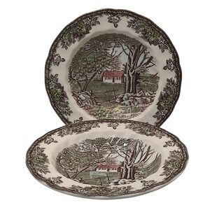Vintage Johnson Brothers Soup Bowls Pasta Friendly Village The Stonewall‎ Rimmed